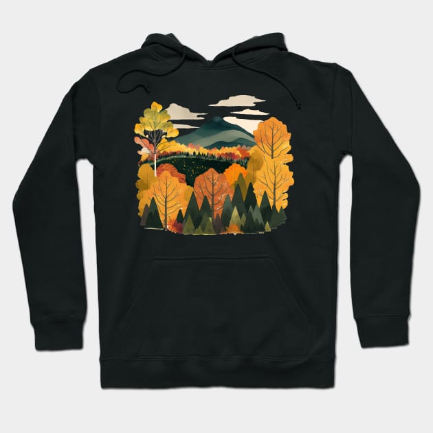 New England Autumn Leaves Landscape Illustration Hoodie by peachycrossing